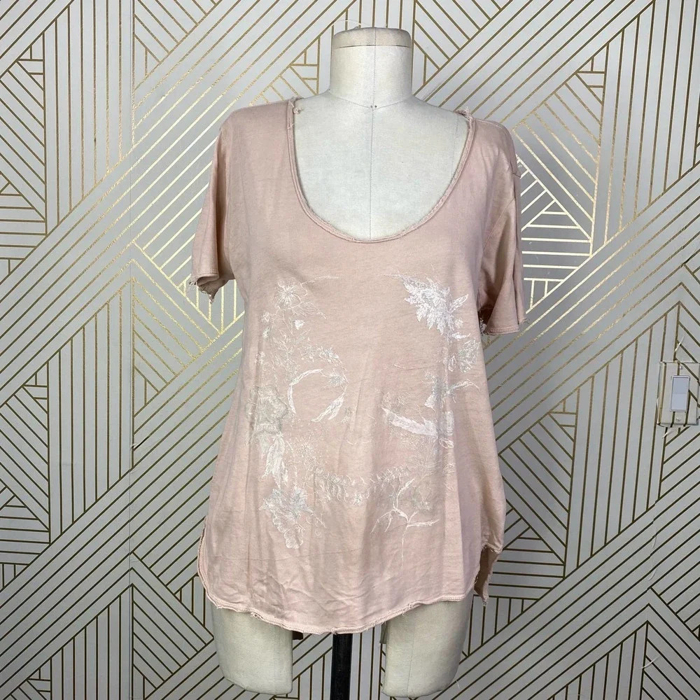 Zadig & Voltaire Top Wanda Short Sleeve Floral T-Shirt Pink White Size US Small